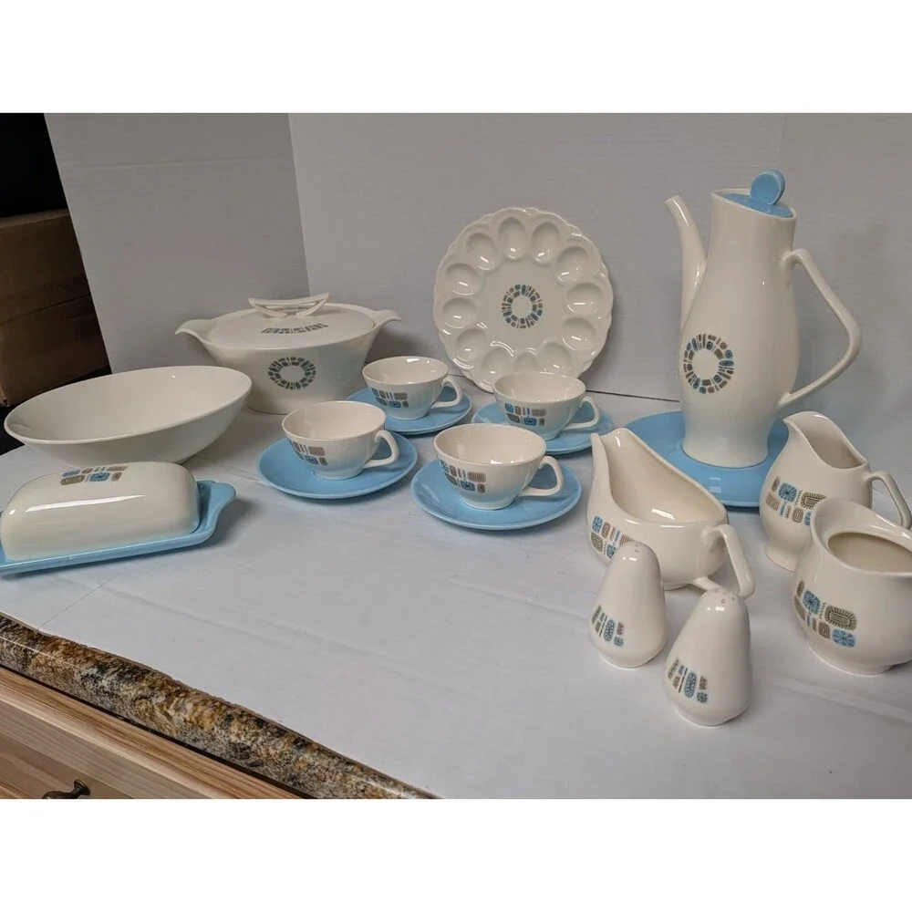 Vintage Atomic Age Mid Century Temporama Canonsburg Pottery Set 49 Pieces
